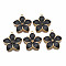 Alloy Enamel Pendants, Light Gold, Cadmium Free & Nickel Free & Lead Free, Flower, Black, 27.5x25.5x3.5mm, Hole: 2mm