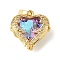 Brass Micro Pave Cubic Zirconia Pendants, Real 14K Gold Plated, Heart Charms, Colorful, 16.5x15.5x6.5mm, Hole: 5x3mm