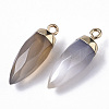 Top Golden Plated Natural Grey Agate Pointed Pendants G-S359-078C-3