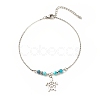 304 Stainless Steel Turtle Charm Anklet with Round Natural White Jade Beads for Women AJEW-AN00498-04-1