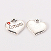 Wedding Theme Antique Silver Tone Tibetan Style Alloy Heart with Groom Rhinestone Charms X-TIBEP-N005-20E-1