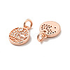 Flat Round with Pavilion Brass Micro Pave Clear Cubic Zirconia Charms KK-G425-19-3