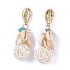 Cane Woven Beads Dangle Stud Earrings EJEW-F206-10G-1