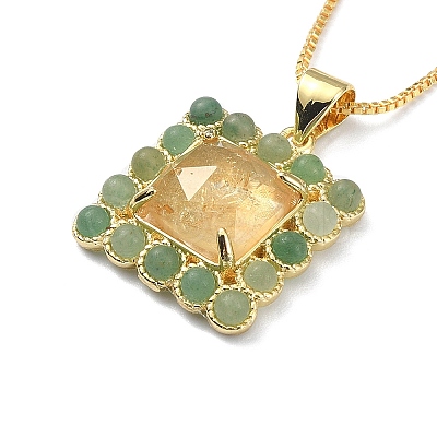 Natural Yellow Agate & Green Aventurine Rectangle Pendant Necklace NJEW-B089-01G-01-1