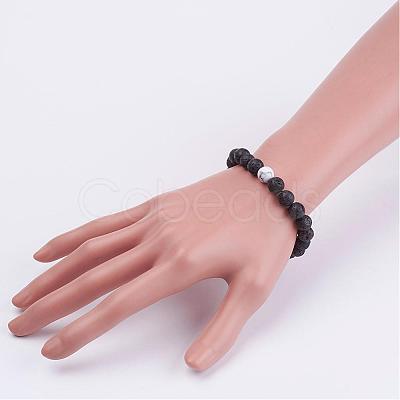 Natural Lava Rock & Howlite Round Beaded Bracelets for Men BJEW-JB02954-1