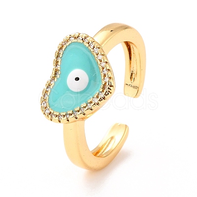 Heart with Evil Eye Cubic Zirconia Cuff Ring for Women RJEW-C004-21-RS-1