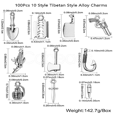 100Pcs 10 Style Tibetan Style Mystery Killer Theme Alloy Pendants TIBEP-CJ0001-88-1