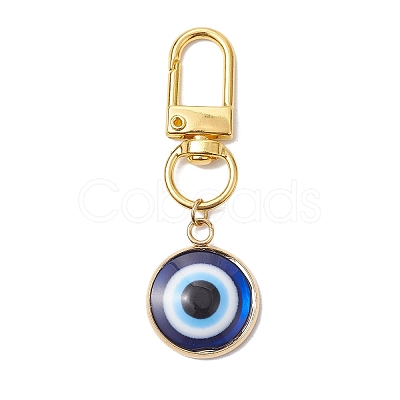 Flat Round with Evil Eye 304 Stainless Steel & Resin Pendant Decorations HJEW-JM01946-02-1