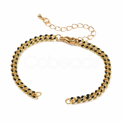 Two Tone Handmade Brass Curb Chain Bracelet Makings AJEW-JB00850-03-1