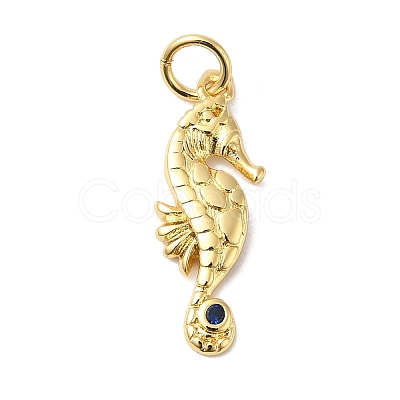 Rack Plating Brass Pave Blue Cubic Zirconia Sea Animal Pendants KK-B092-03G-1