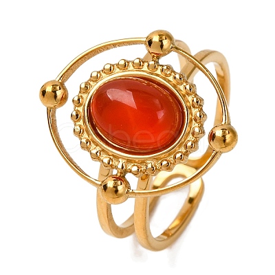 Oval Natural Carnelian Finger Rings RJEW-Q822-30G-02-1