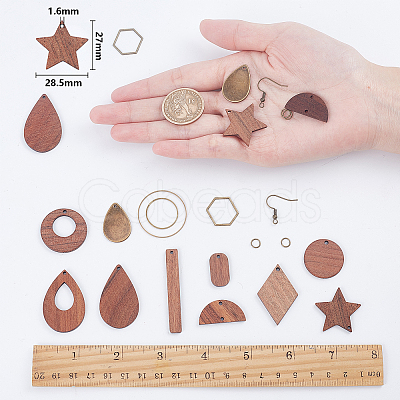 SUNNYCLUE DIY Walnut Wood & CCB Plastic Pendants Dangle Earring Making Kits DIY-SC0012-43AB-1