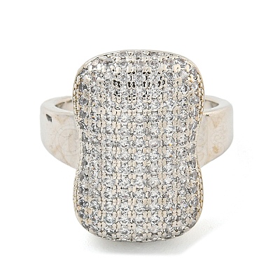 Real Platinum Plated Brass Micro Pave Clear Cubic Zirconia Cuff Rings RJEW-L113-017P-04-1