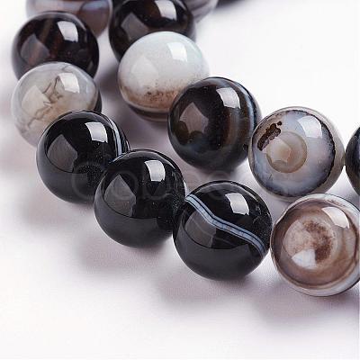 Natural Black Striped Agate/Banded Agate Beads Strands G-J359-01-10mm-1