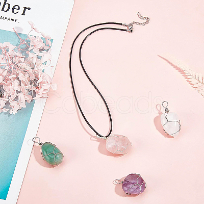 BENECREAT 4Pcs 4 Style Natural Gemstone Wire Wrapped Pendant Necklaces NJEW-BC0001-05-1