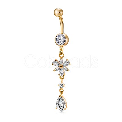 Brass Cubic Zirconia Navel Ring AJEW-EE0004-11-1