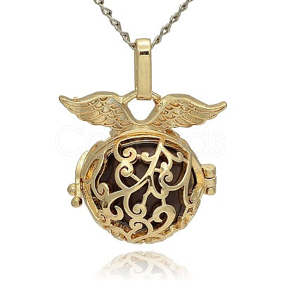 Golden Tone Brass Hollow Round Cage Pendants KK-J230-06G-1