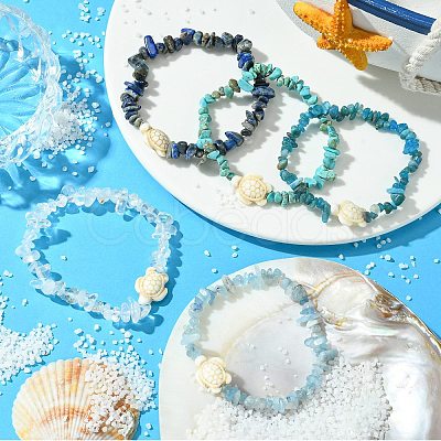 5Pcs 5 Styles Natural Quartz Crystal & Lapis Lazuli & Apatite & Aquamarine & Synthetic Turquoise Chip Beaded Stretch Bracelet Sets BJEW-JB10840-1