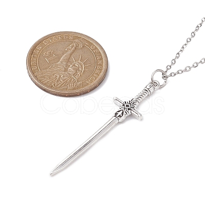 Alloy Sword Pendant Necklace with 304 Stainless Steel Cable Chains NJEW-JN04474-1