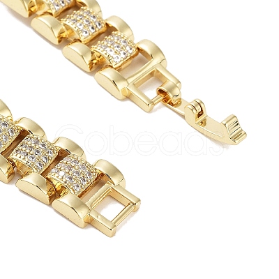 Rack Plating Brass Pave Clear Cubic Zirconia Rectangle Link Chain Bracelets for Women BJEW-R317-16G-1