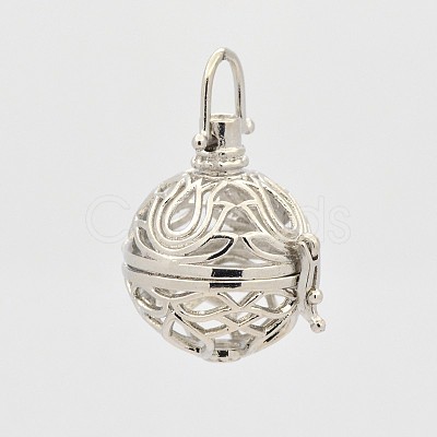 Filigree Round Brass Cage Pendants KK-D389-06P-B-1