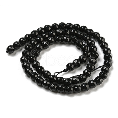 Faceted Round Natural Black Onyx Beads Strands G-S132-01-1