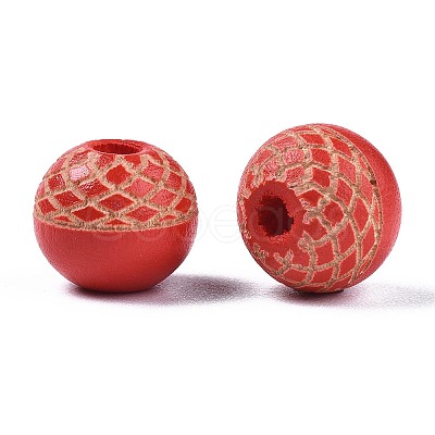 Painted Natural Wood Beads WOOD-S057-072N-1