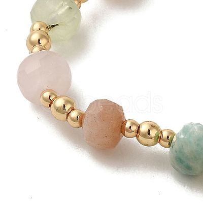 Faceted Rondelle Natural Citrine & Rose Quartz & Sunstone & Amazonite & Prehnite Bead Stretch Bracelets BJEW-P318-02G-01-1