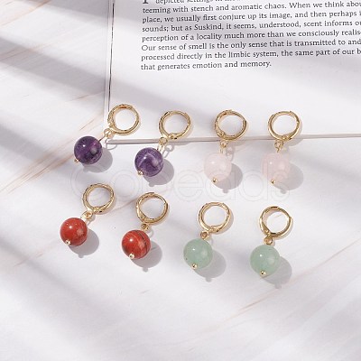 Round Gemstone Dangle Hoop Earrings EJEW-JE04966-1