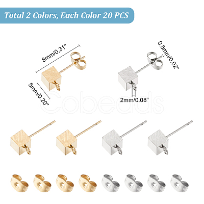 Unicraftale 40Pcs 2 Colors 304 Stainless Steel Stud Earring Findings STAS-UN0044-56-1