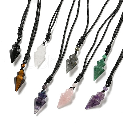 Natural Mixed Gemstone Conical Pendulum Pendant Necklace with Nylon Cord for Women NJEW-B106-01-1