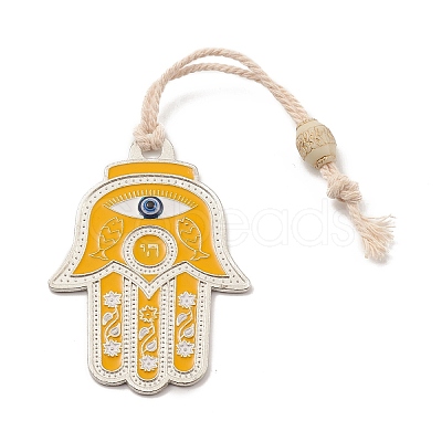 Hamsa Hand/Hand of Miriam with Evil Eye Alloy Resin Pendant Decorations HJEW-K042-01AS-01-1