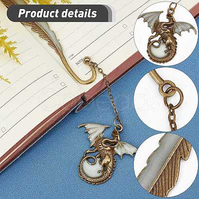 Gorgecraft 3Pcs 2 Style Pterosaur with Feather Luminous Zinc Alloy Bookmarks AJEW-GF0003-79-1