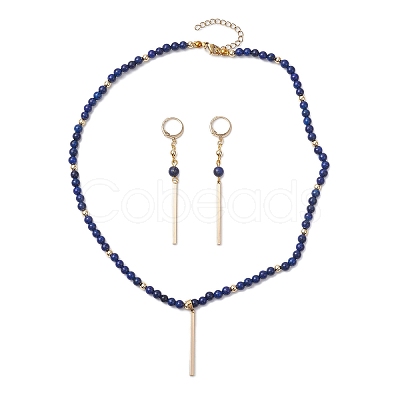 Natural Lapis Lazuli Beads Necklaces & Leverback Earrings Sets SJEW-JS01302-1