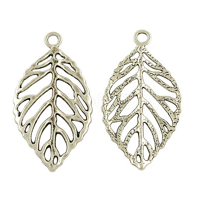 Tibetan Style Alloy Filigree Leaf Pendants TIBEP-A1842-AS-RS-1