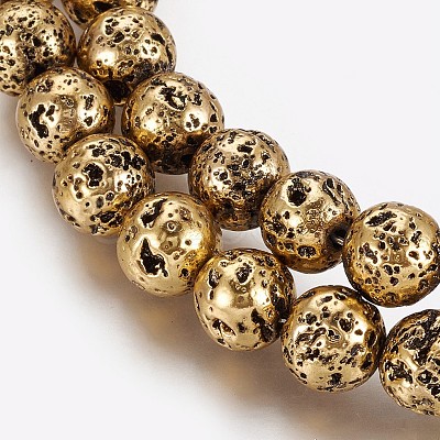 Electroplated Natural Lava Rock Beads Strands G-P400-05-1