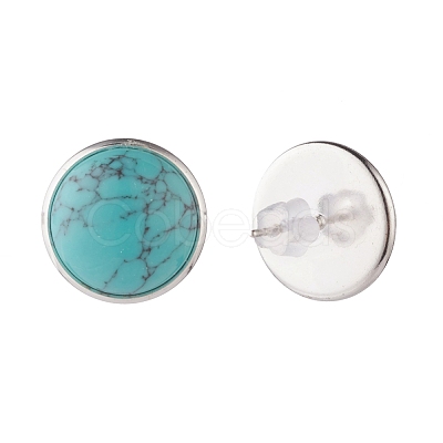 Gemstone Dome/Half Round Stud Earrings for Women EJEW-JE04801-1