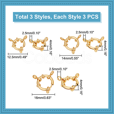 Unicraftale 9Pcs 3 Styles Ion Plating(IP) 304 Stainless Steel Spring Ring Clasps STAS-UN0052-55-1