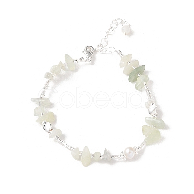 Natural Pearl & Natural Xiuyan Jade Chip Beaded Bracelets BJEW-C068-05S-1