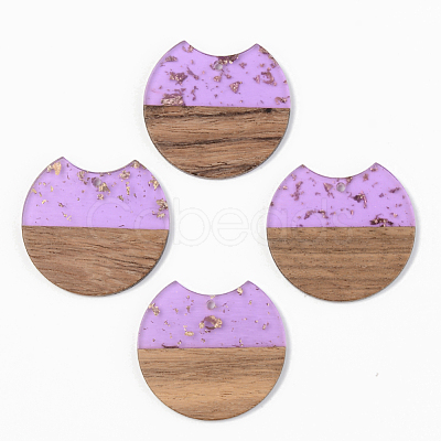 Transparent Resin & Walnut Wood Pendants RESI-S389-001A-B-1