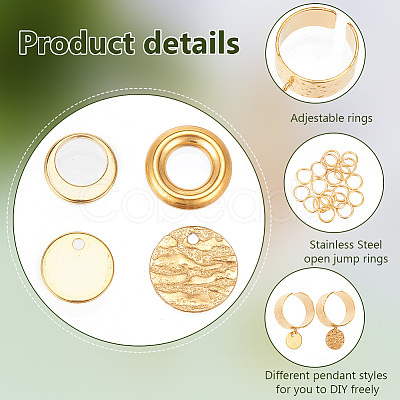 DELORIGIN DIY Flat Round Charms Cuff Ring Making Kit DIY-DR0001-22G-1