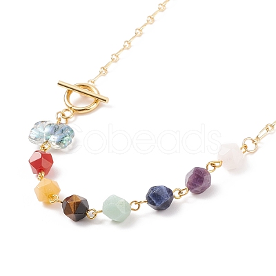 Natural Mixed Gemstone Beaded Pendant Necklace with Glass Lotus NJEW-JN03888-1