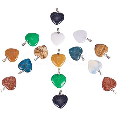 Heart Natural Gemstone Pendant Sets G-PH0026-05-1