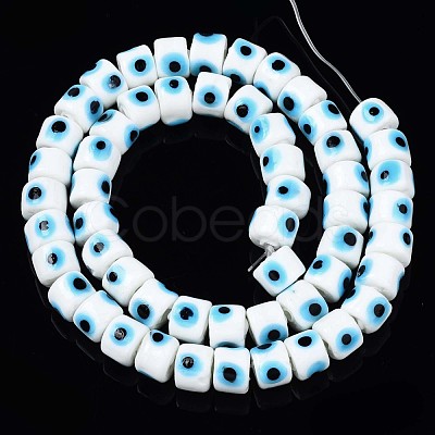 Handmade Evil Eye Lampwork Beads Strands LAMP-WH0006-05J-1