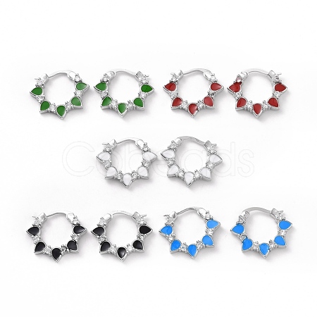 Enamel Teardrop Wrap Hoop Earrings with Clear Cubic Zirconia KK-D079-28P-1