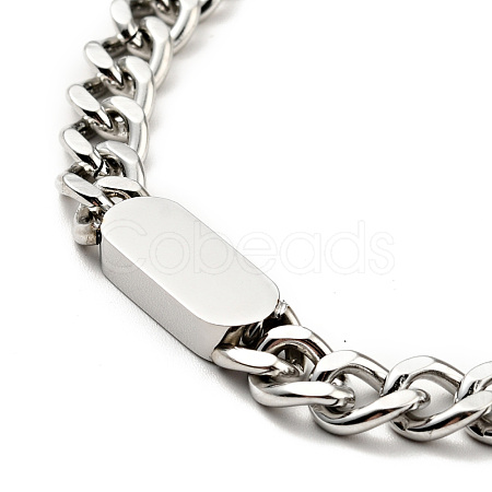 Non-Tarnish 304 Stainless Steel Rectangle Pendant Necklace with Curb Chains for Men Women NJEW-P229-18P-1