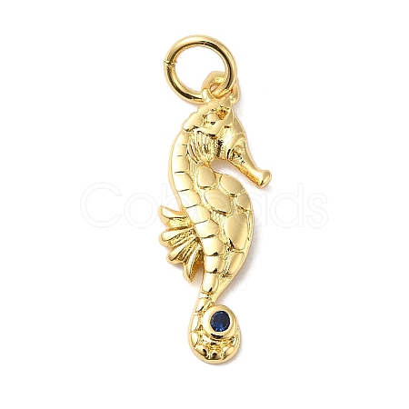 Rack Plating Brass Pave Blue Cubic Zirconia Sea Animal Pendants KK-B092-03G-1