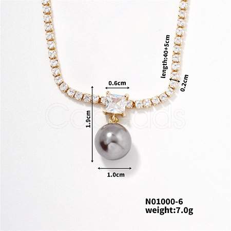 Elegant Pearl Pendant with Shiny Diamond Chain Necklace Jewelry for Women TF6886-6-1