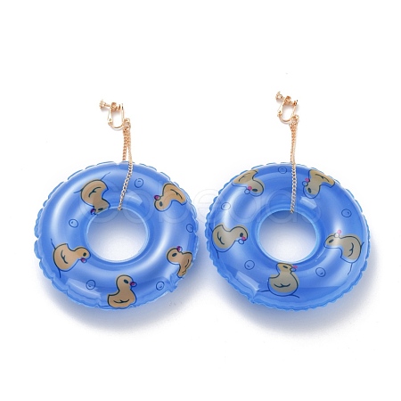 Duck Pool Float Dangle Clip-on Earrings for Non Piercing EJEW-Z015-02B-1