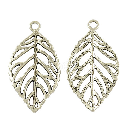 Tibetan Style Alloy Filigree Leaf Pendants TIBEP-A1842-AS-RS-1